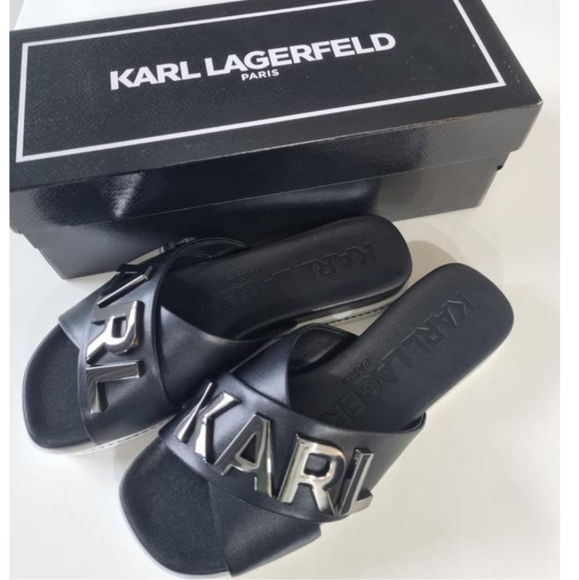 KARL LAGERFELD PARIS Janie Crisscross Embellished Slide Sandals, Womens 6.5 - Picture 2 of 6